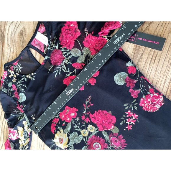 No Boundaries Mesh Rose Print Blouse Juniors XS-1 Black/Red Y2K - Picture 5 of 7